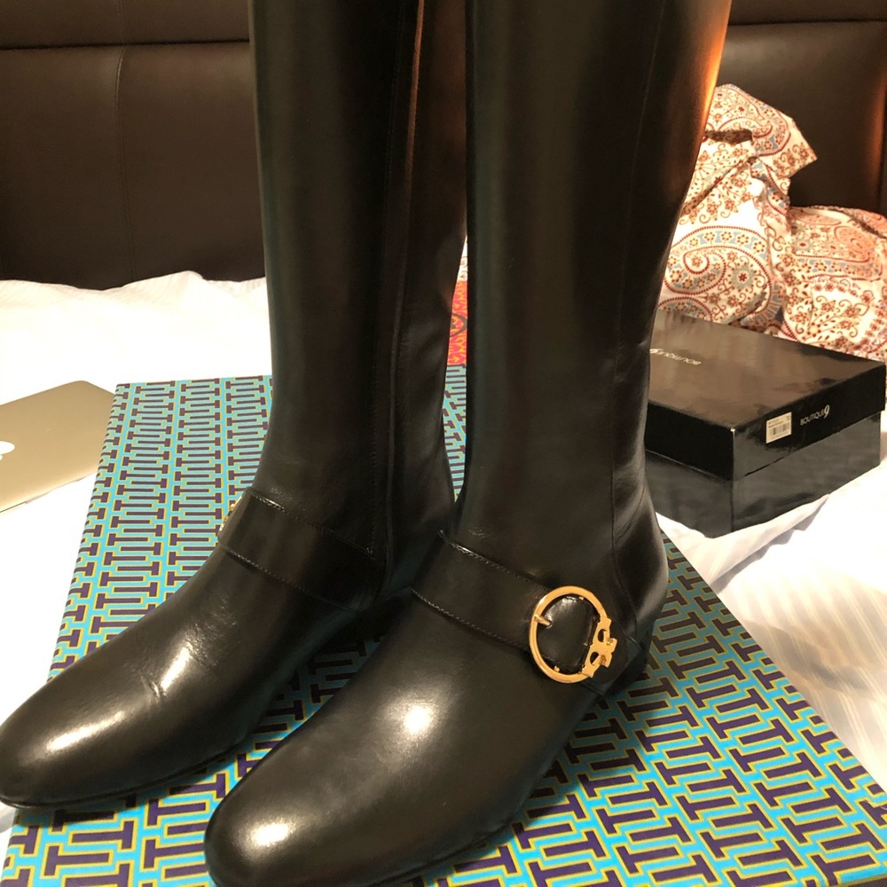 Tory Burch Black Sofia Leather Wedge Boot